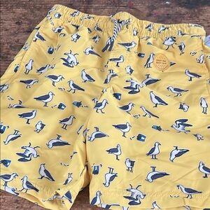 Yellow Swim Shorts with Seagull Design
